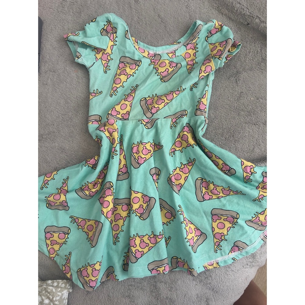 Wild Rich Kids Mickey Mouse Pizza Slice Mint Skater Dress Girls Size 3/4